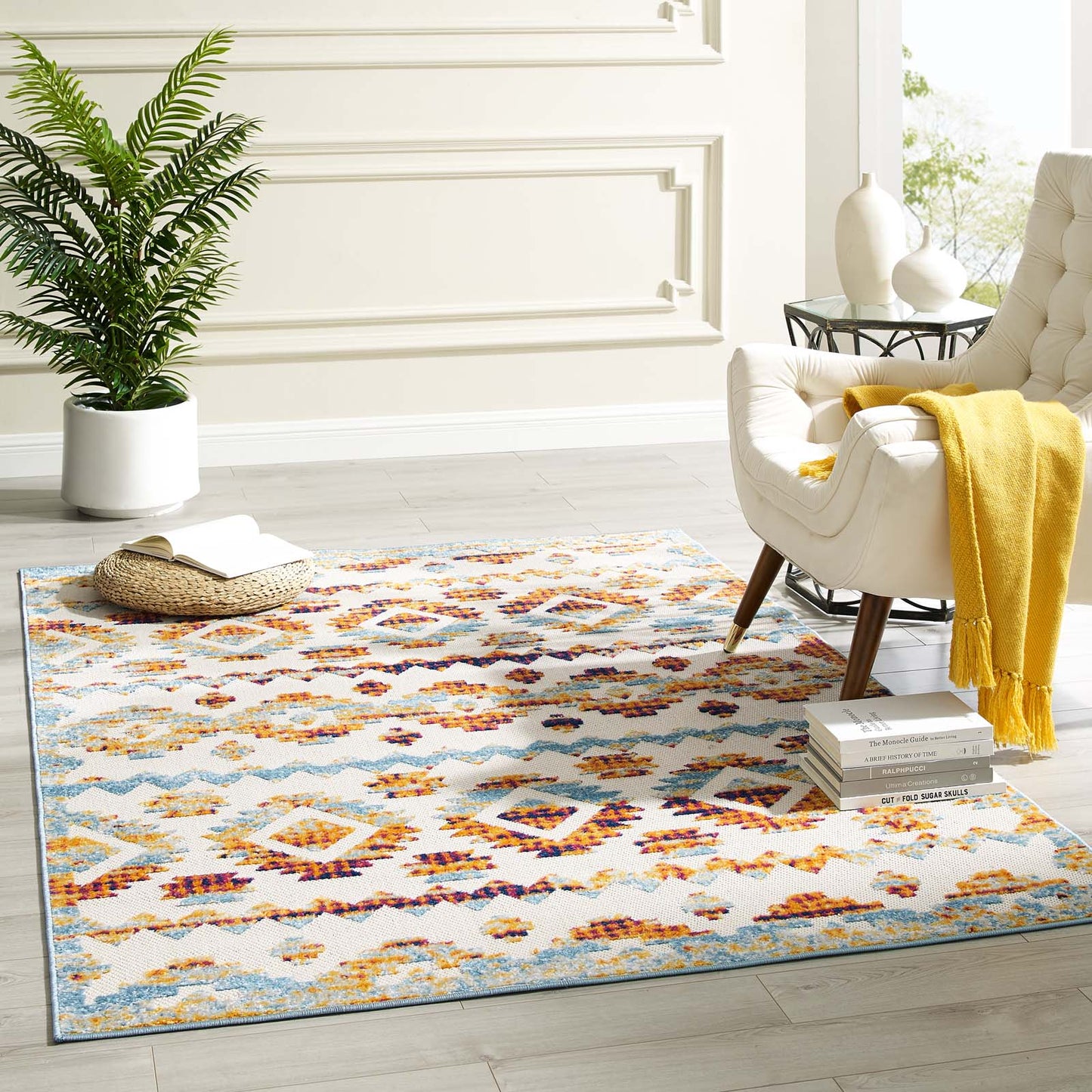 Modway Outlet Reflect Takara Abstract Diamond Moroccan Trellis 5x8 Indoor and Outdoor Area Rug by Modway  Living Room Rugs Multicolored - R-1180B-58