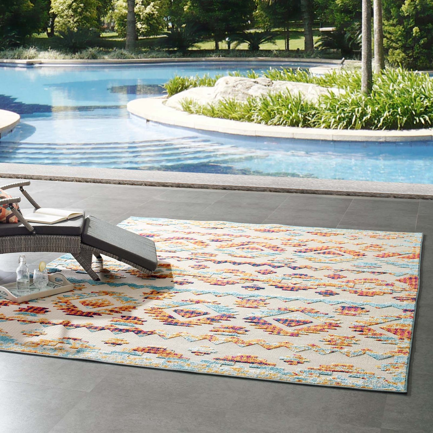 Modway Outlet Reflect Takara Abstract Diamond Moroccan Trellis 8x10 Indoor and Outdoor Area Rug by Modway  Living Room Rugs Multicolored - R-1180B-810