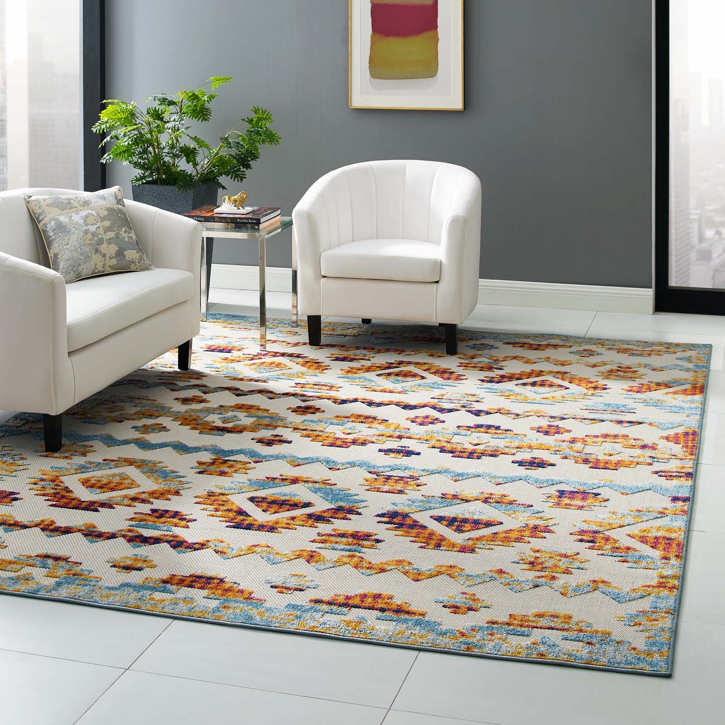 Modway Outlet Reflect Takara Abstract Diamond Moroccan Trellis 8x10 Indoor and Outdoor Area Rug by Modway  Living Room Rugs Multicolored - R-1180B-810