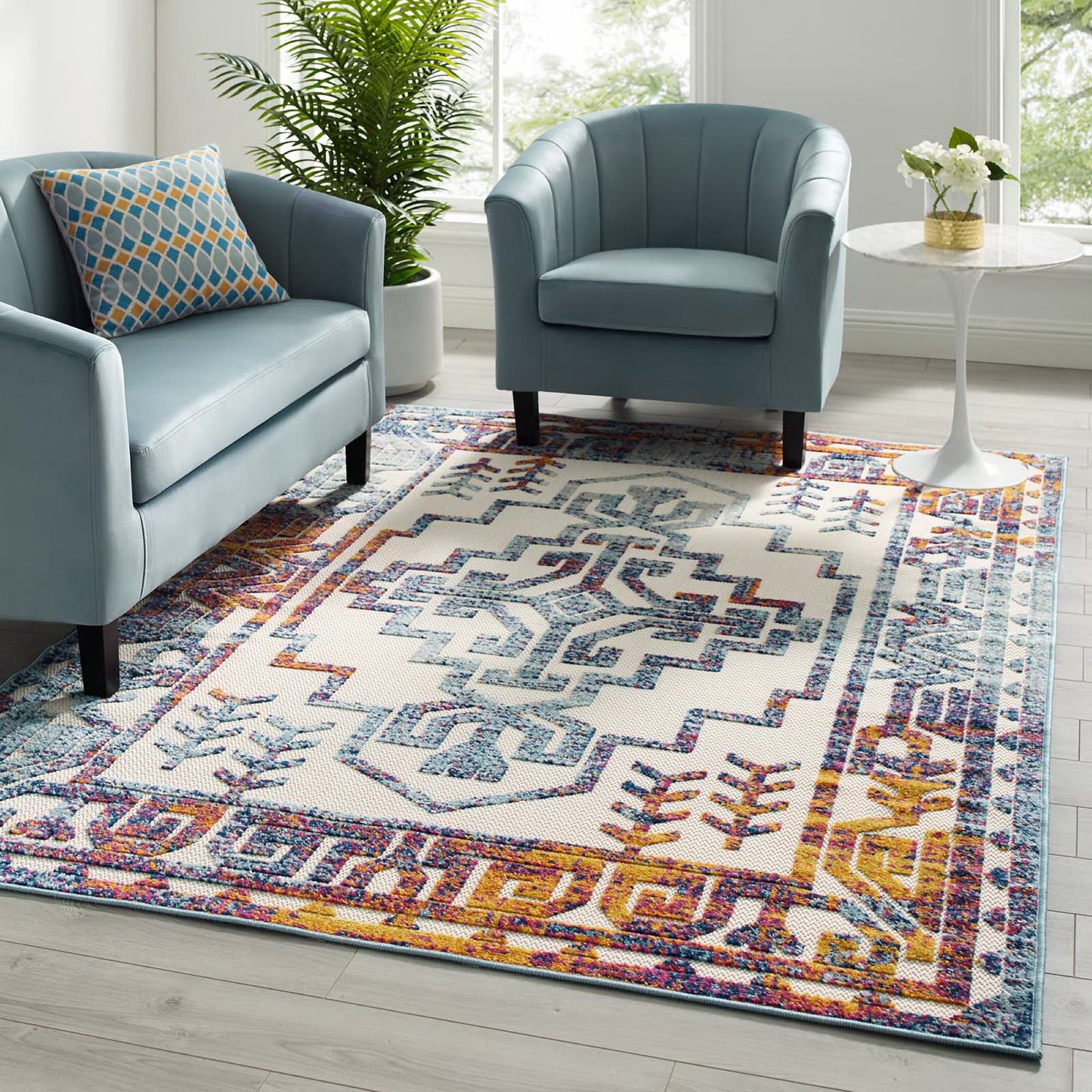 Modway Outlet Reflect Nyssa Distressed Geometric Southwestern Aztec 5x8 Indoor/Outdoor Area Rug by Modway  Living Room Rugs Multicolored - R-1181A-58