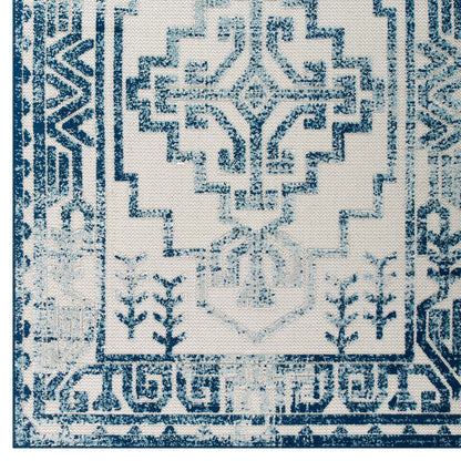 Modway Outlet Reflect Nyssa Distressed Geometric Southwestern Aztec 5x8 Indoor/Outdoor Area Rug by Modway  Living Room Rugs Ivory and Blue - R-1181B-58