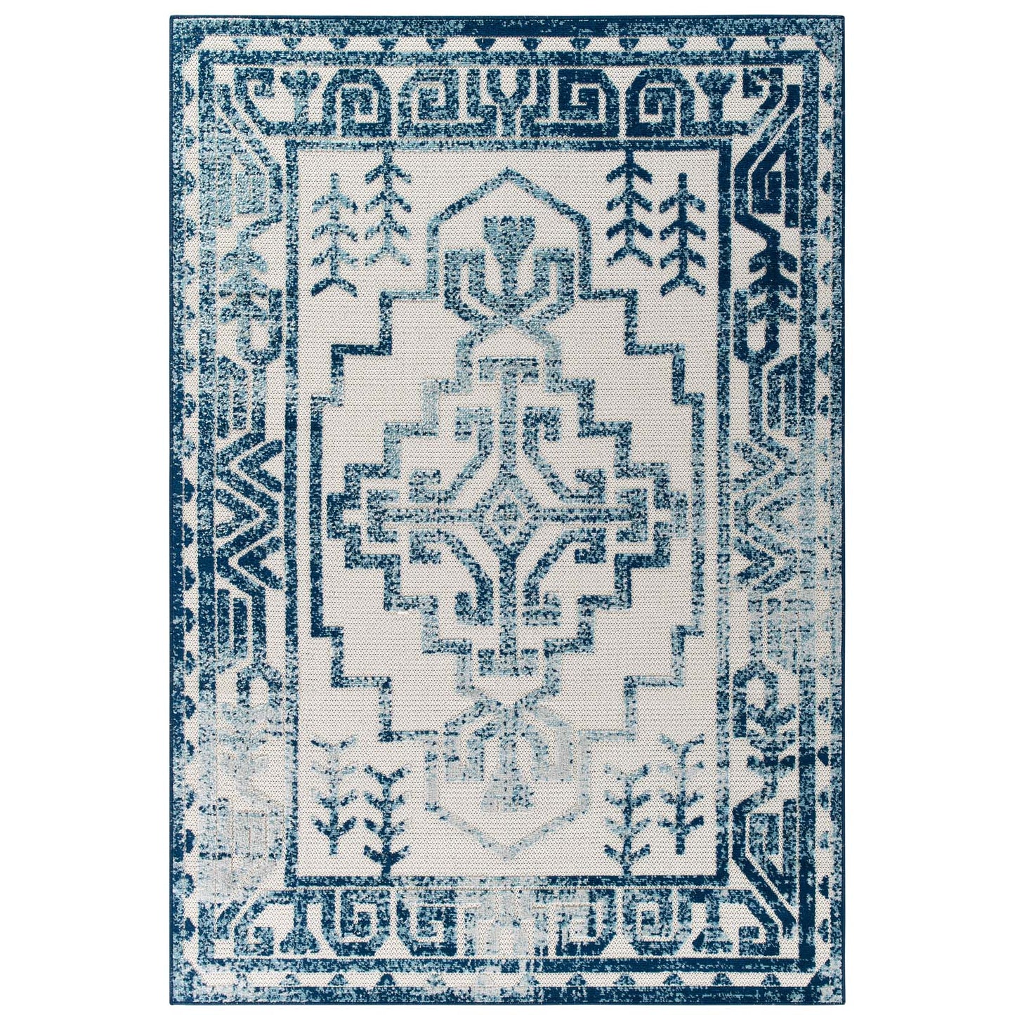 Modway Outlet Reflect Nyssa Distressed Geometric Southwestern Aztec 8x10 Indoor/Outdoor Area Rug by Modway  Living Room Rugs Ivory and Blue - R-1181B-810