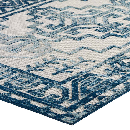 Modway Outlet Reflect Nyssa Distressed Geometric Southwestern Aztec 8x10 Indoor/Outdoor Area Rug by Modway  Living Room Rugs Ivory and Blue - R-1181B-810