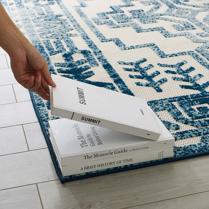 Modway Outlet Reflect Nyssa Distressed Geometric Southwestern Aztec 8x10 Indoor/Outdoor Area Rug by Modway  Living Room Rugs Ivory and Blue - R-1181B-810