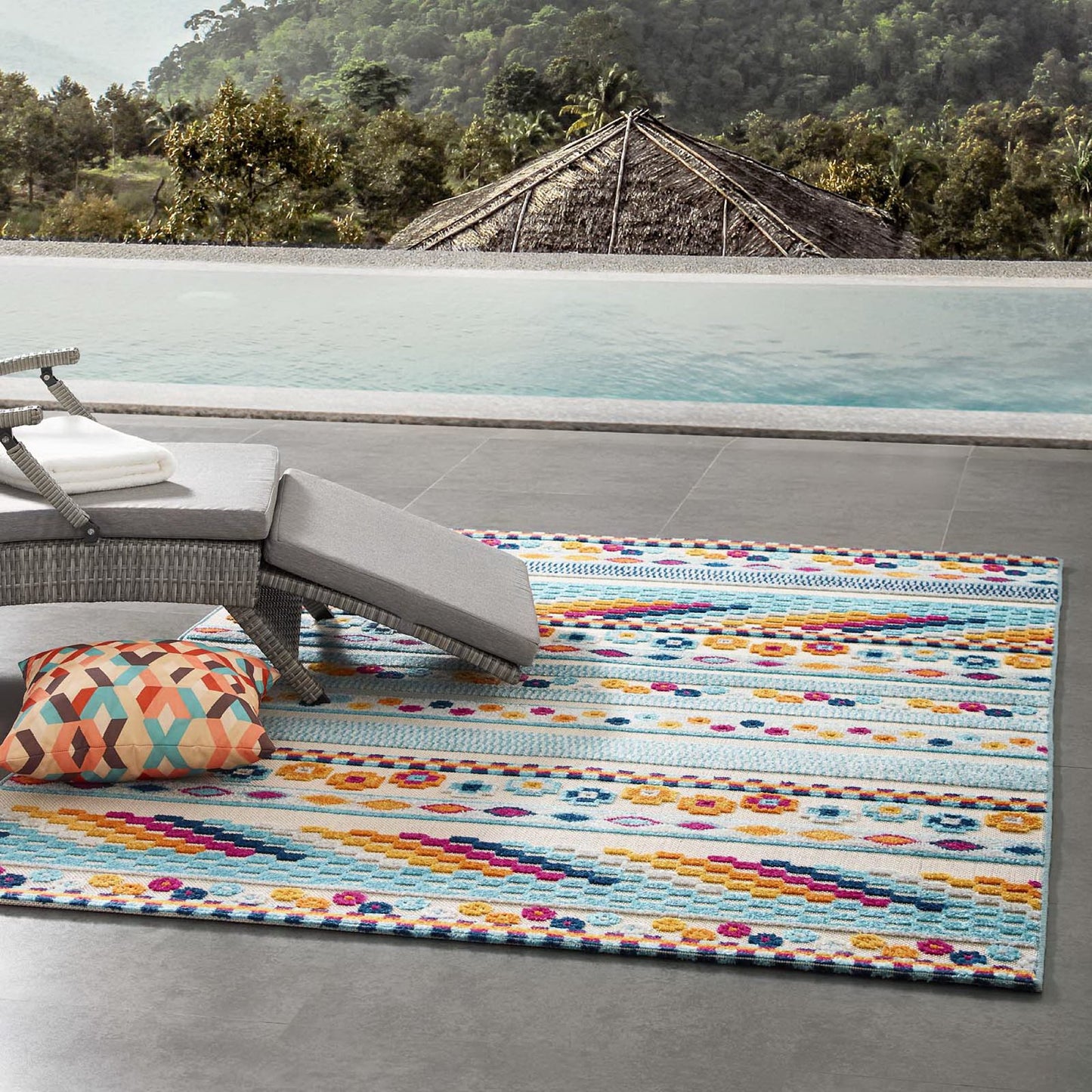 Modway Outlet Reflect Cadhla Vintage Abstract Geometric Lattice 5x8 Indoor and Outdoor Area Rug by Modway  Living Room Rugs Multicolored - R-1182A-58