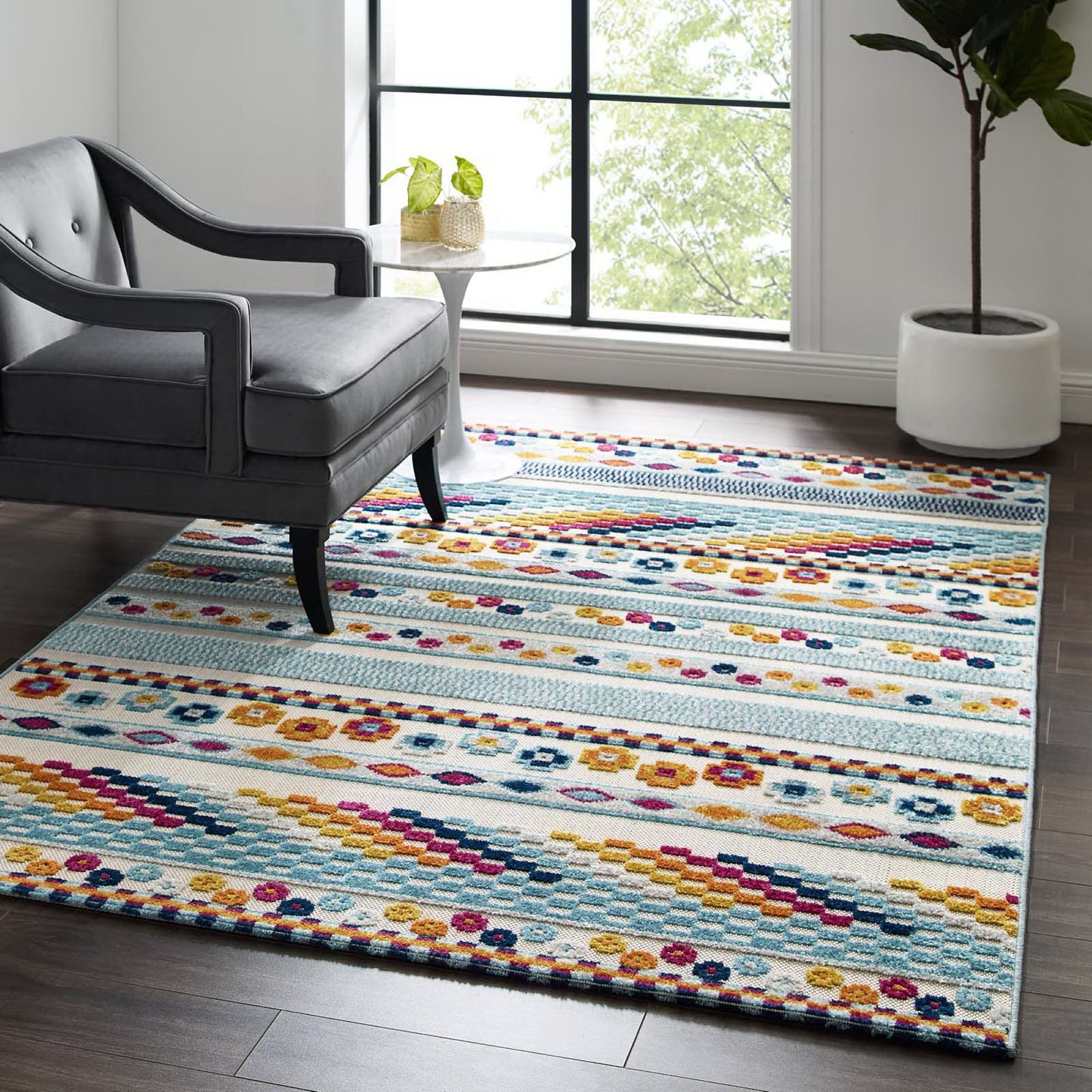 Modway Outlet Reflect Cadhla Vintage Abstract Geometric Lattice 5x8 Indoor and Outdoor Area Rug by Modway  Living Room Rugs Multicolored - R-1182A-58