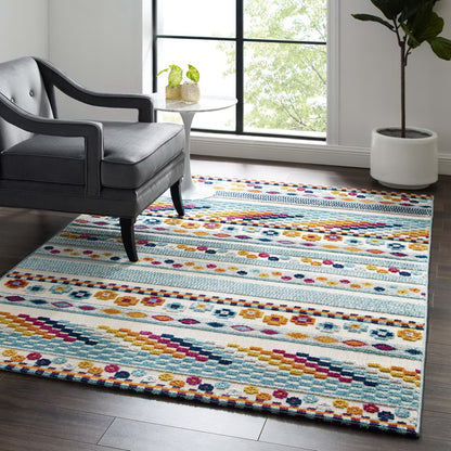 Modway Outlet Reflect Cadhla Vintage Abstract Geometric Lattice 5x8 Indoor and Outdoor Area Rug by Modway  Living Room Rugs Multicolored - R-1182A-58