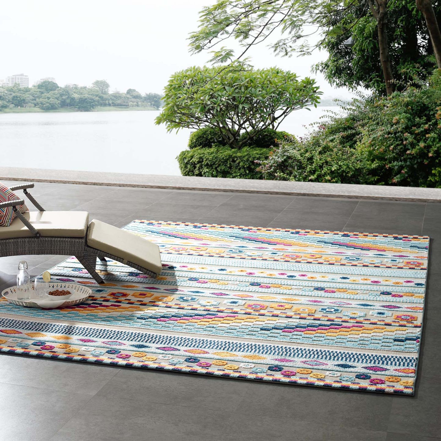 Modway Outlet Reflect Cadhla Vintage Abstract Geometric Lattice 8x10 Indoor and Outdoor Area Rug by Modway  Living Room Rugs Multicolored - R-1182A-810