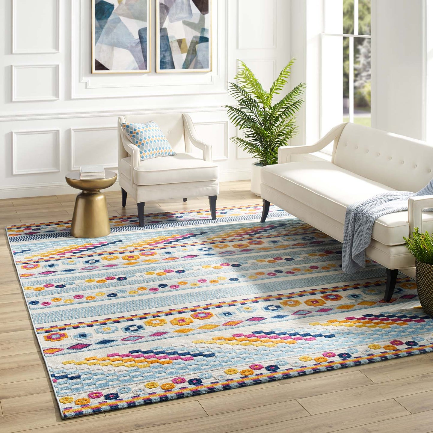 Modway Outlet Reflect Cadhla Vintage Abstract Geometric Lattice 8x10 Indoor and Outdoor Area Rug by Modway  Living Room Rugs Multicolored - R-1182A-810