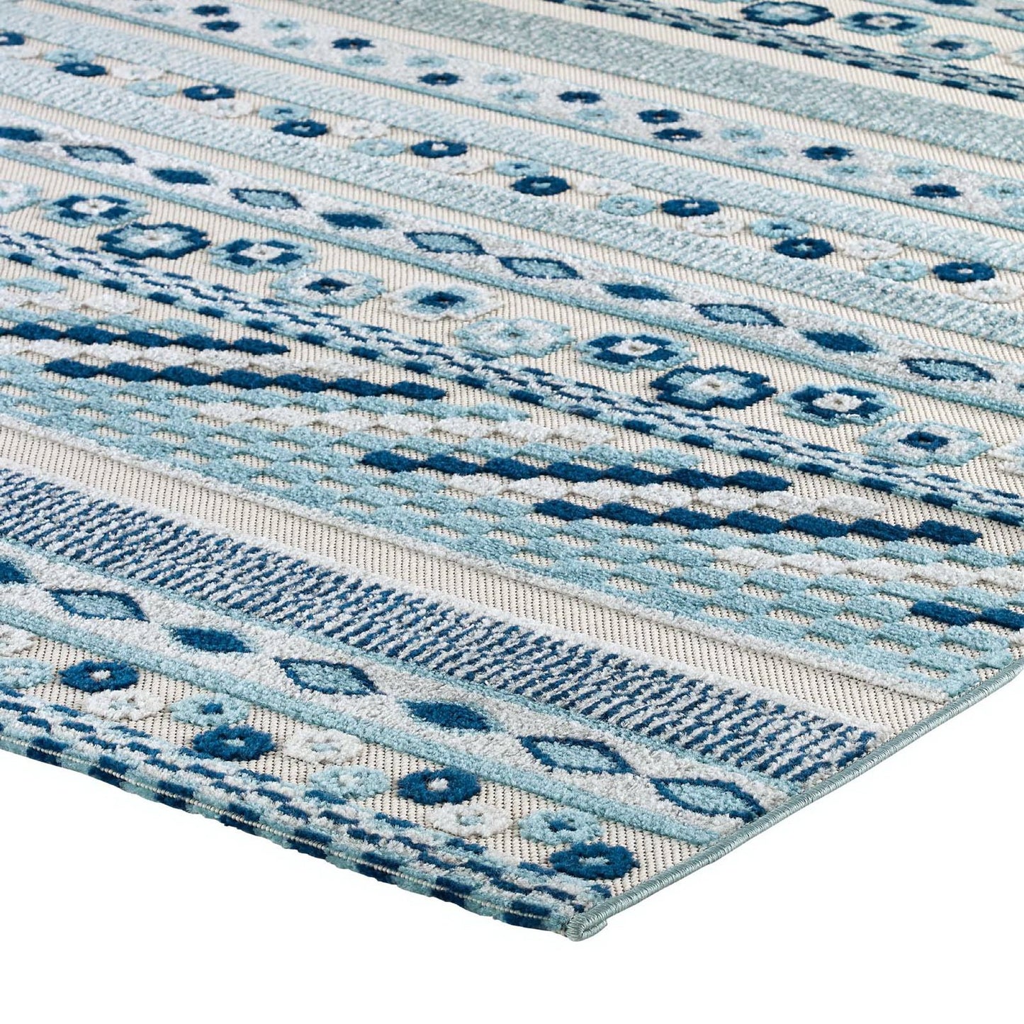 Modway Outlet Reflect Cadhla Vintage Abstract Geometric Lattice 5x8 Indoor and Outdoor Area Rug by Modway  Living Room Rugs Ivory and Blue - R-1182B-58