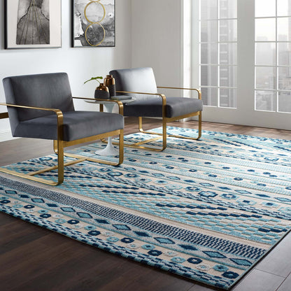 Modway Outlet Reflect Cadhla Vintage Abstract Geometric Lattice 8x10 Indoor and Outdoor Area Rug by Modway  Living Room Rugs Ivory and Blue - R-1182B-810
