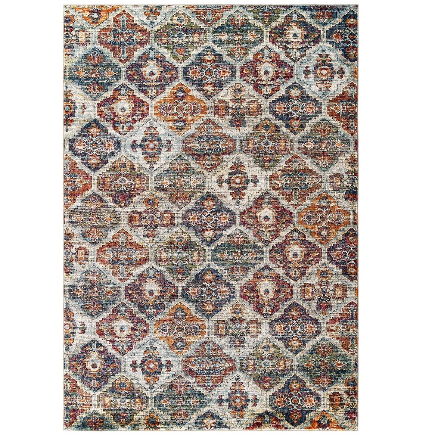 Modway Outlet Tribute Azalea Distressed Vintage Floral Lattice 5x8 Area Rug by Modway  Living Room Rugs Multicolored - R-1185A-58