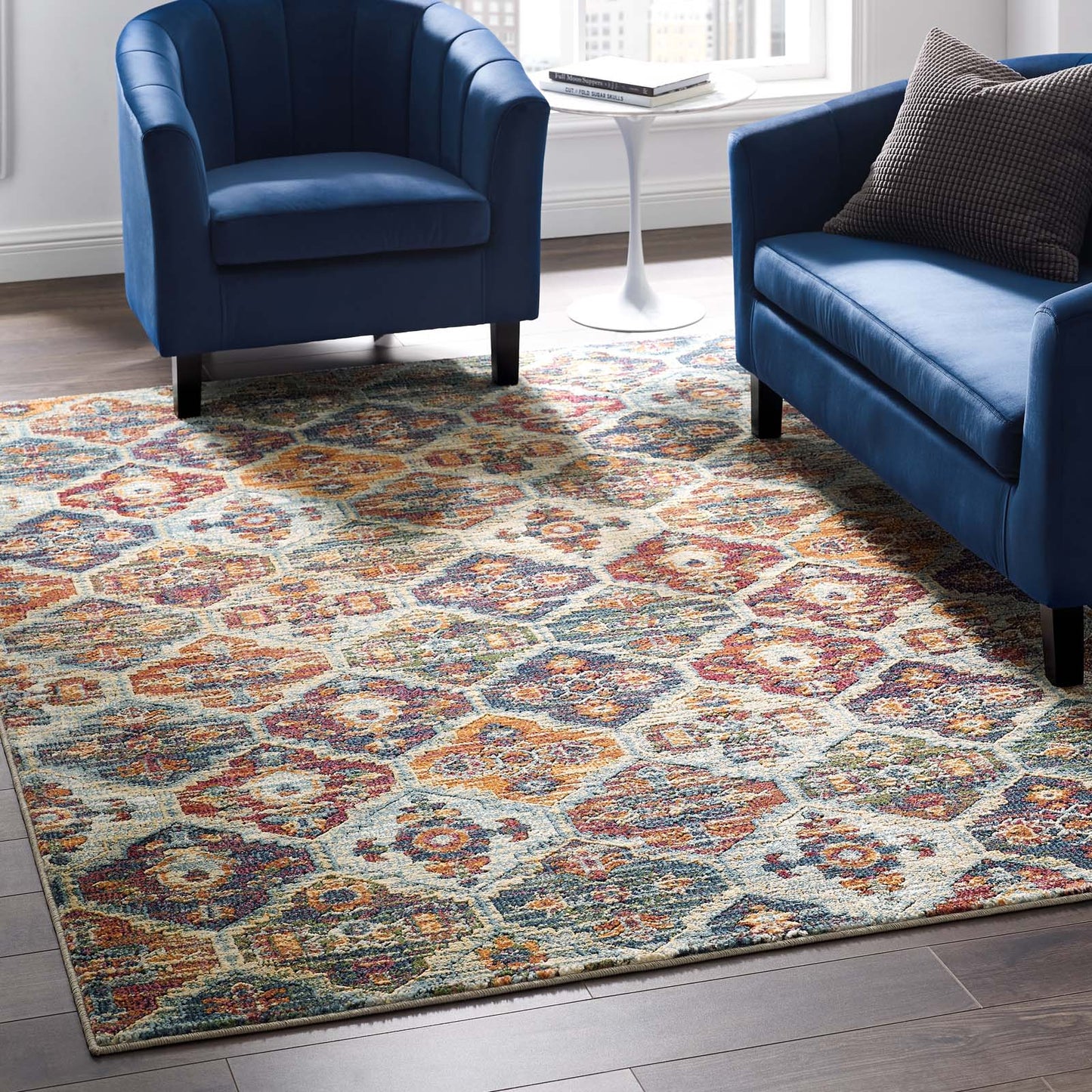 Modway Outlet Tribute Azalea Distressed Vintage Floral Lattice 5x8 Area Rug by Modway  Living Room Rugs Multicolored - R-1185A-58