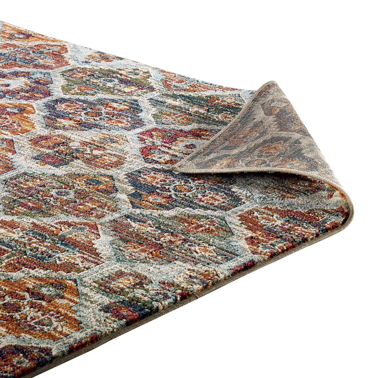 Modway Outlet Tribute Azalea Distressed Vintage Floral Lattice 8x10 Area Rug by Modway  Living Room Rugs Multicolored - R-1185A-810