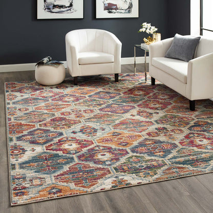 Modway Outlet Tribute Azalea Distressed Vintage Floral Lattice 8x10 Area Rug by Modway  Living Room Rugs Multicolored - R-1185A-810