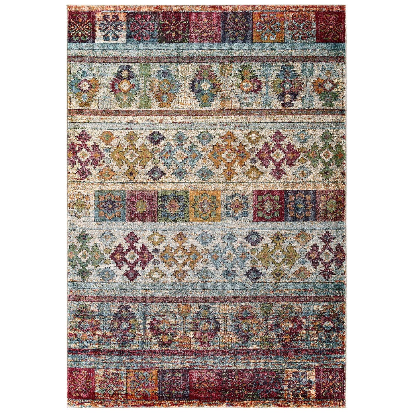 Modway Outlet Tribute Nala Distressed Vintage Floral Lattice 5x8 Area Rug by Modway  Living Room Rugs Multicolored - R-1187A-58
