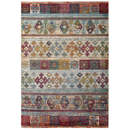 Modway Outlet Tribute Nala Distressed Vintage Floral Lattice 5x8 Area Rug by Modway  Living Room Rugs Multicolored - R-1187A-58