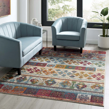 Modway Outlet Tribute Nala Distressed Vintage Floral Lattice 5x8 Area Rug by Modway  Living Room Rugs Multicolored - R-1187A-58