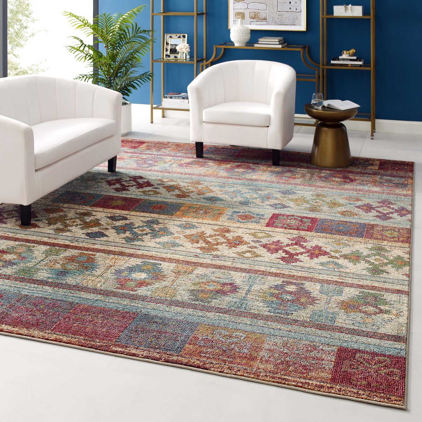 Modway Outlet Tribute Nala Distressed Vintage Floral Lattice 8x10 Area Rug by Modway  Living Room Rugs Multicolored - R-1187A-810