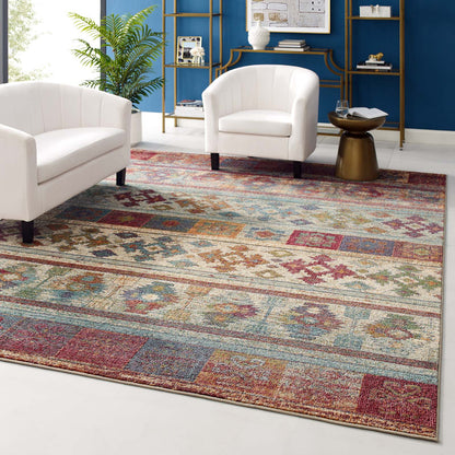 Modway Outlet Tribute Nala Distressed Vintage Floral Lattice 8x10 Area Rug by Modway  Living Room Rugs Multicolored - R-1187A-810