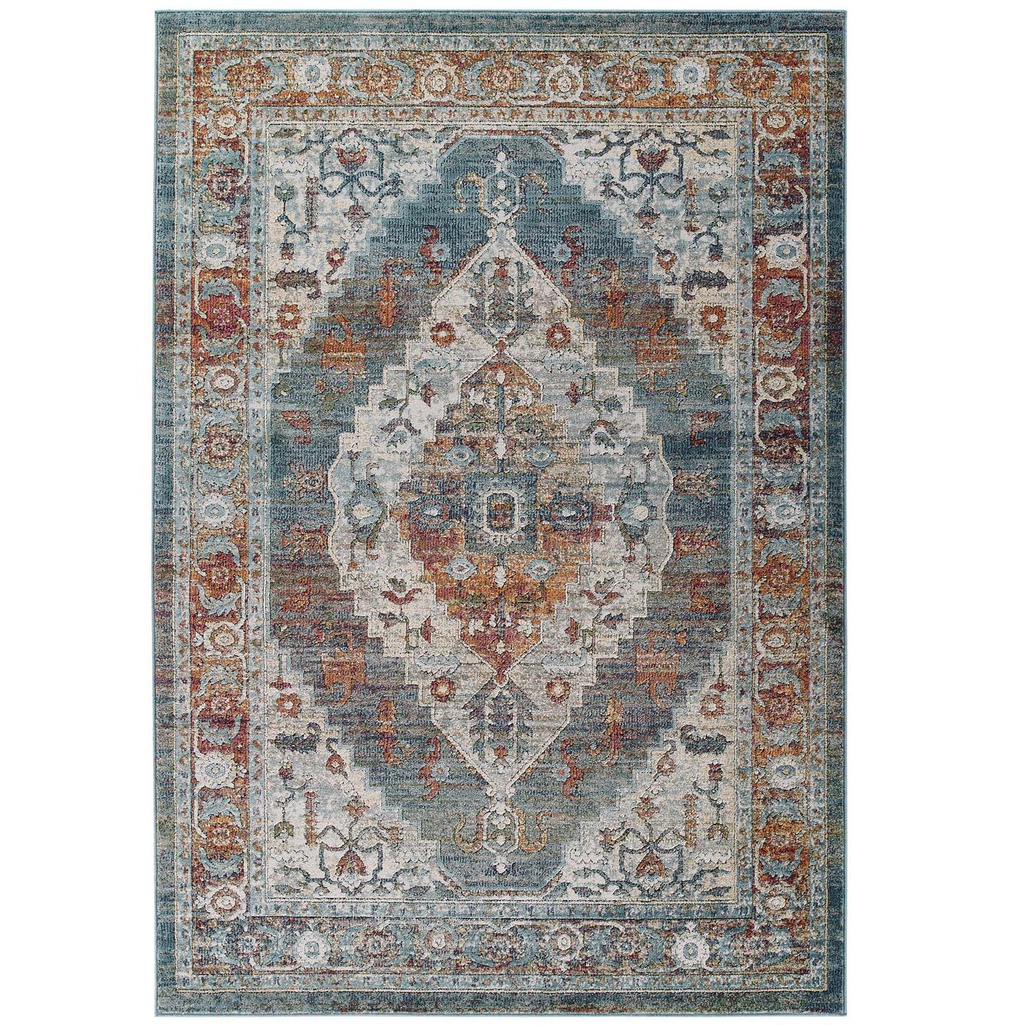 Modway Outlet Tribute Camellia Distressed Vintage Floral Vintage Medallion 5x8 Area Rug by Modway  Living Room Rugs Multicolored - R-1189A-58
