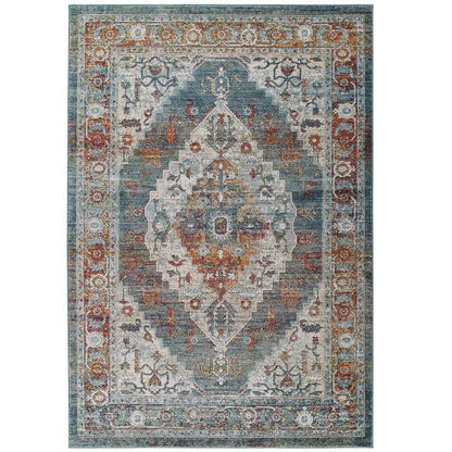Modway Outlet Tribute Camellia Distressed Vintage Floral Vintage Medallion 5x8 Area Rug by Modway  Living Room Rugs Multicolored - R-1189A-58