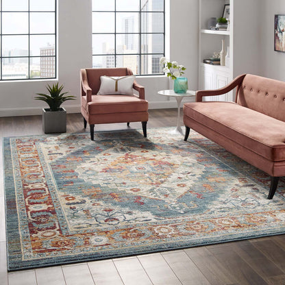 Modway Outlet Tribute Camellia Distressed Vintage Floral Vintage Medallion 8x10 Area Rug by Modway  Living Room Rugs Multicolored - R-1189A-810