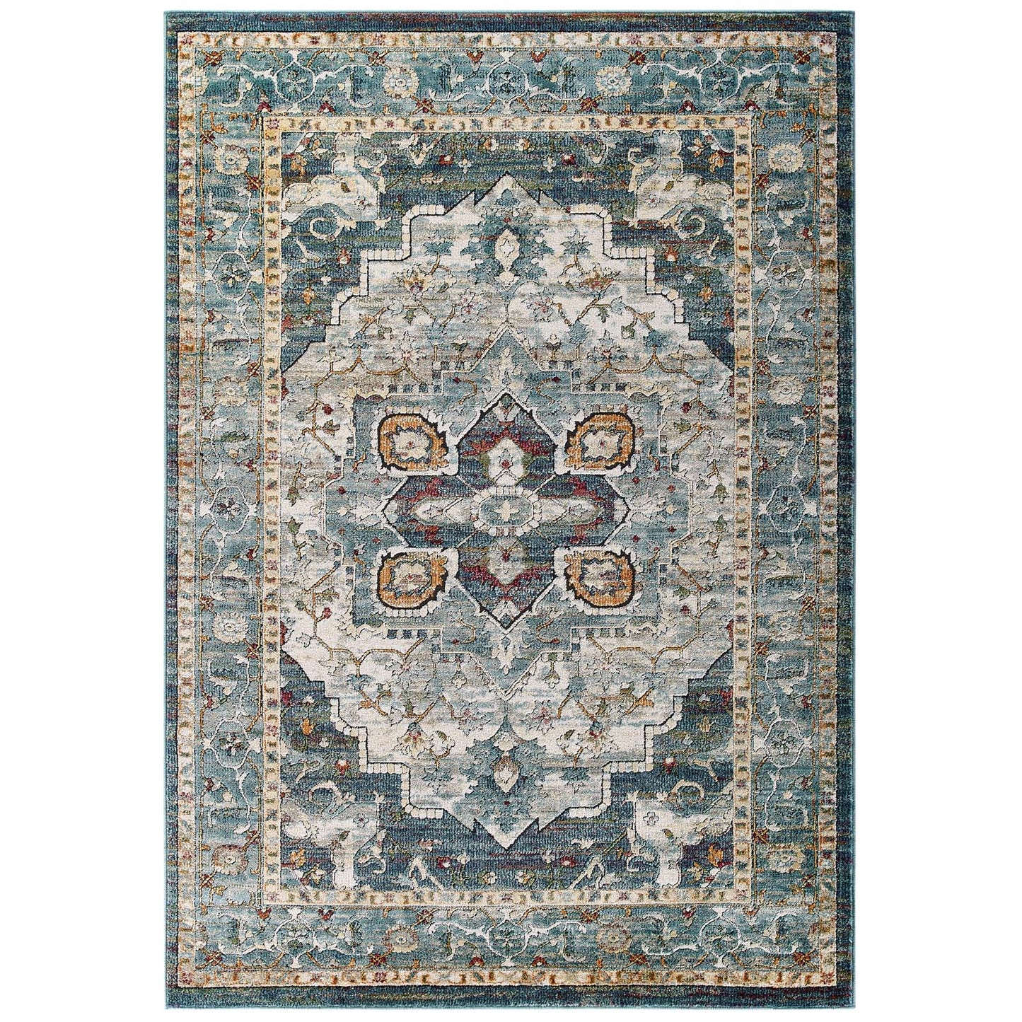Modway Outlet Tribute Diantha Distressed Vintage Floral Vintage Medallion 5x8 Area Rug by Modway  Living Room Rugs Multicolor - R-1190A-58