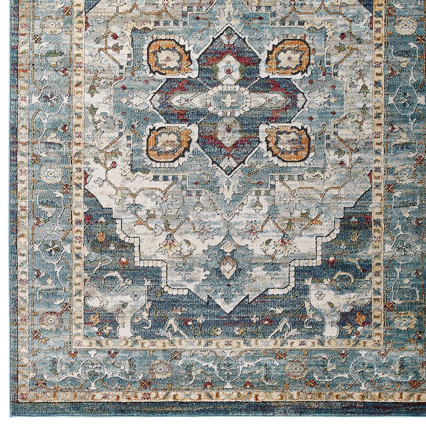 Modway Outlet Tribute Diantha Distressed Vintage Floral Vintage Medallion 8x10 Area Rug by Modway  Living Room Rugs Multicolor - R-1190A-810