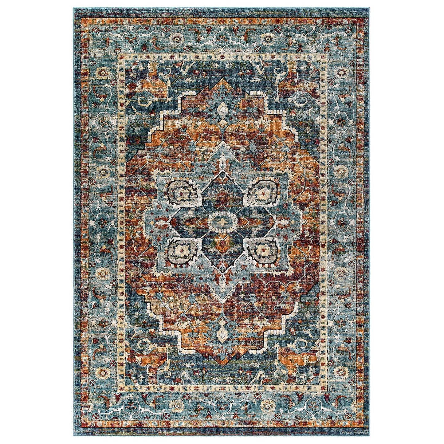 Modway Outlet Tribute Diantha Distressed Vintage Floral Vintage Medallion 5x8 Area Rug by Modway  Living Room Rugs Multicolored - R-1190B-58