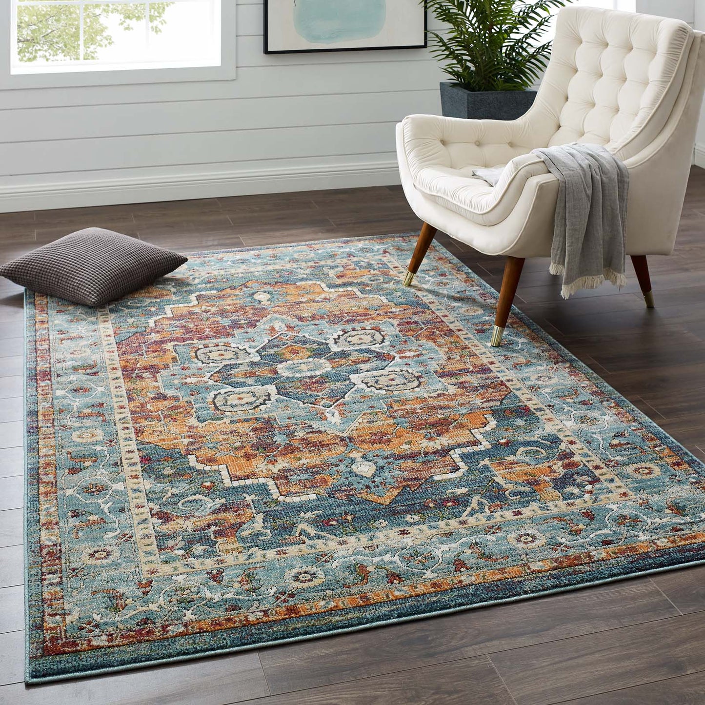 Modway Outlet Tribute Diantha Distressed Vintage Floral Vintage Medallion 5x8 Area Rug by Modway  Living Room Rugs Multicolored - R-1190B-58