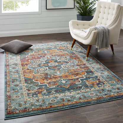 Modway Outlet Tribute Diantha Distressed Vintage Floral Vintage Medallion 5x8 Area Rug by Modway  Living Room Rugs Multicolored - R-1190B-58