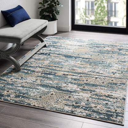 Modway Outlet Tribute Eisley Rustic Distressed Transitional Diamond Lattice 5x8 Area Rug by Modway  Living Room Rugs Multicolored - R-1192A-58