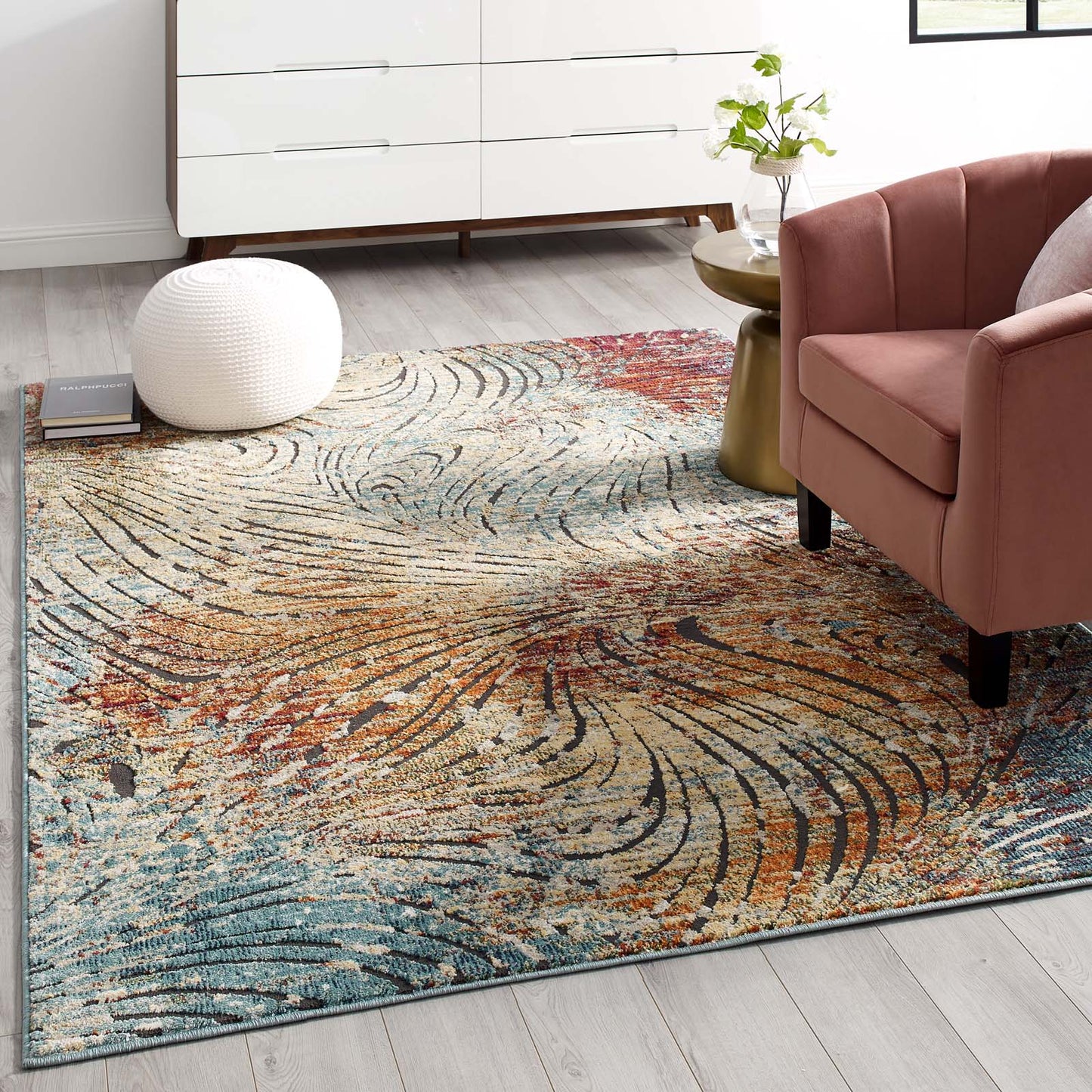 Modway Outlet Tribute Ember Contemporary Modern Vintage Mosaic 5x8 Area Rug by Modway  Living Room Rugs Multicolored - R-1193A-58