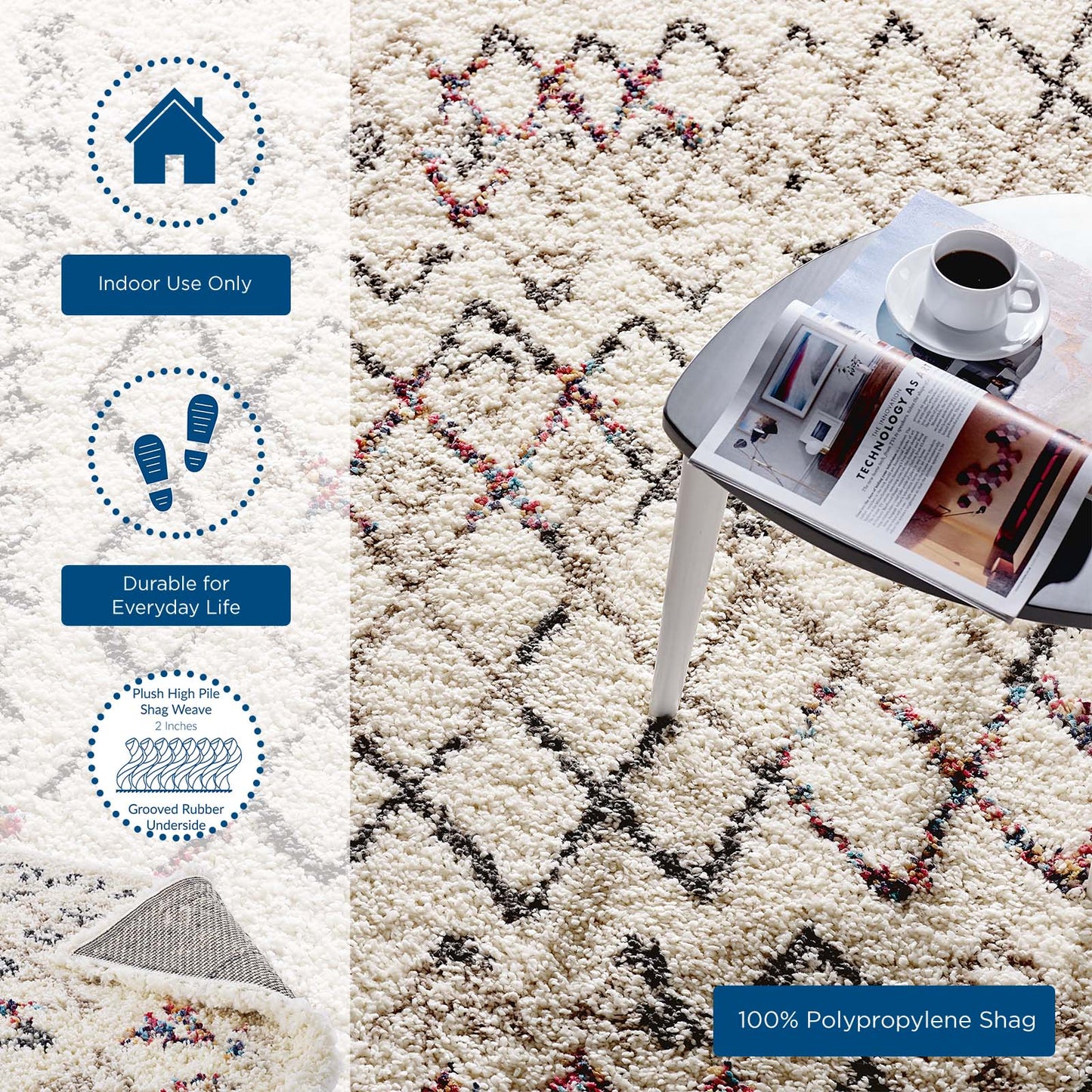 Modway Outlet Skadi Rainbow Diamond Shag Area Rug by Modway  Living Room Rugs Multicolor - R-1194A-58