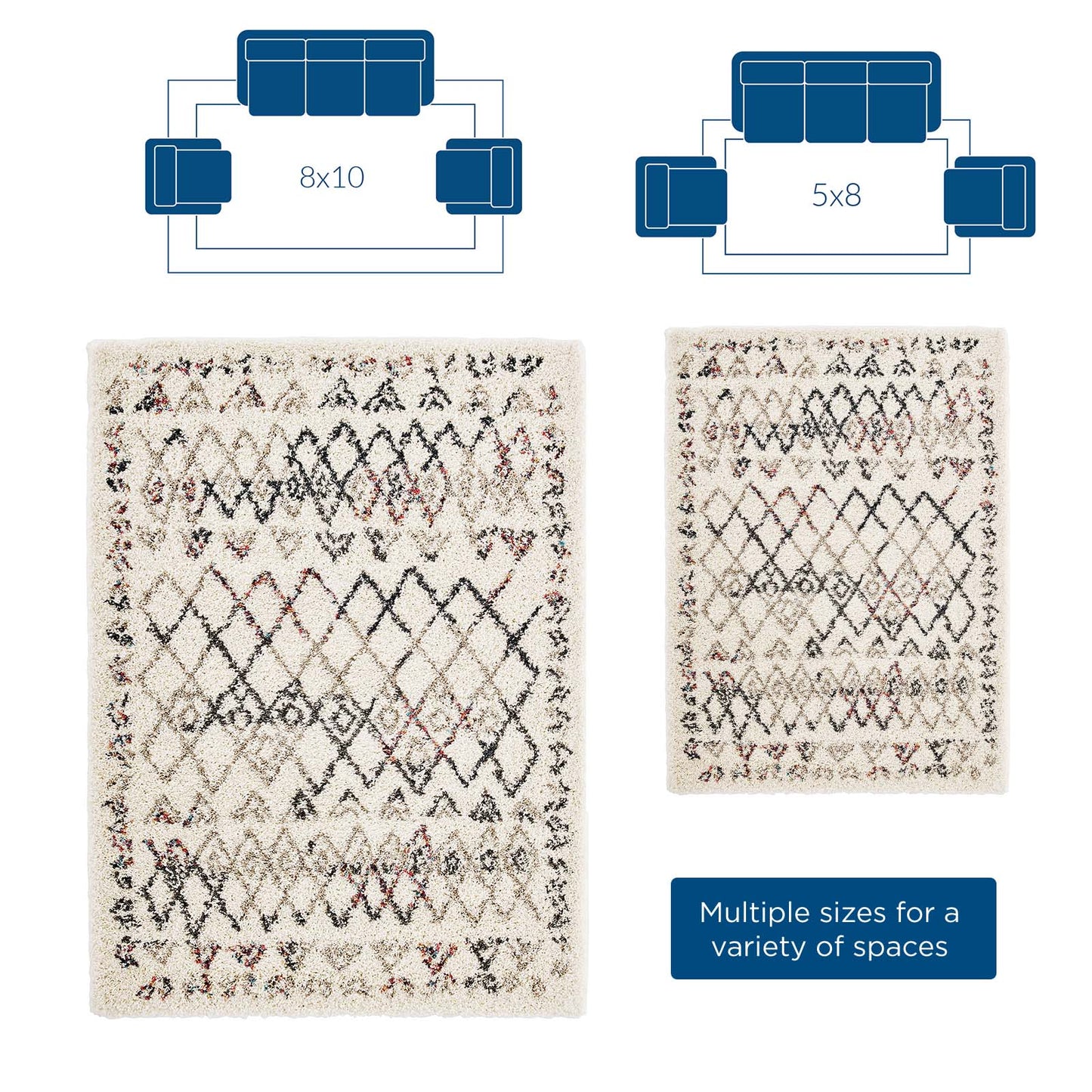 Modway Outlet Skadi Rainbow Diamond 8x10 Shag Area Rug by Modway  Living Room Rugs Multicolor - R-1194A-810