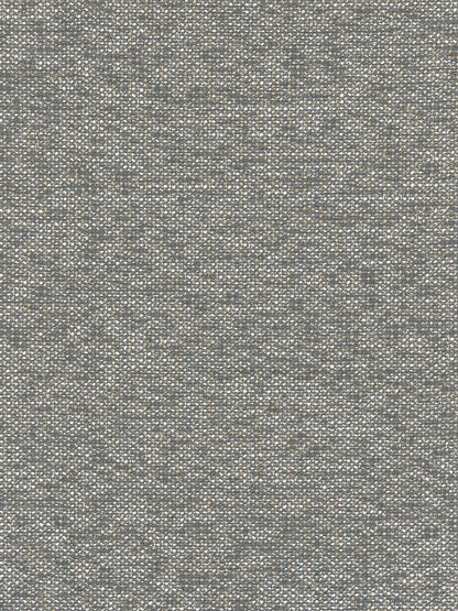 Close-up of grey-blue tweed fabric with tiny beige specks, a textured woven textile.
