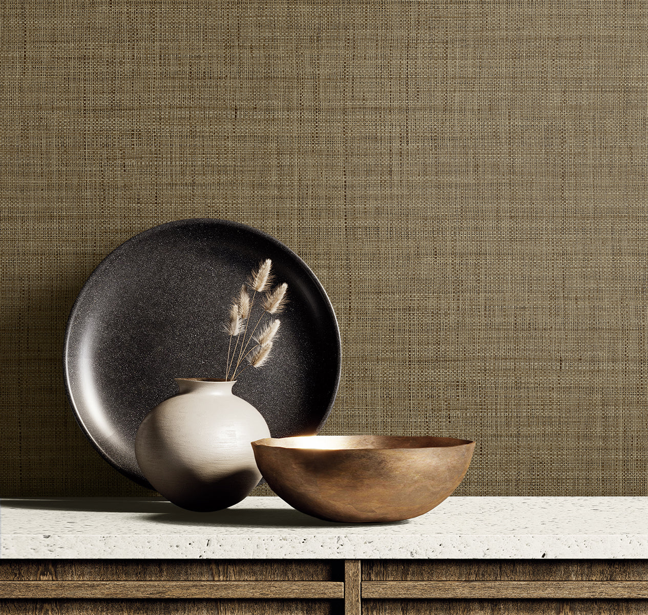 Seabrook Designs  Harvest Twine Faux Weave Contemporary Browns, Taupes   - RA40108