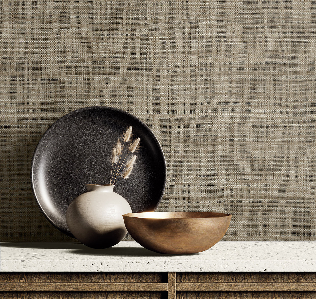 Seabrook Designs  Harvest Twine Faux Weave Contemporary Browns, Taupes   - RA40130