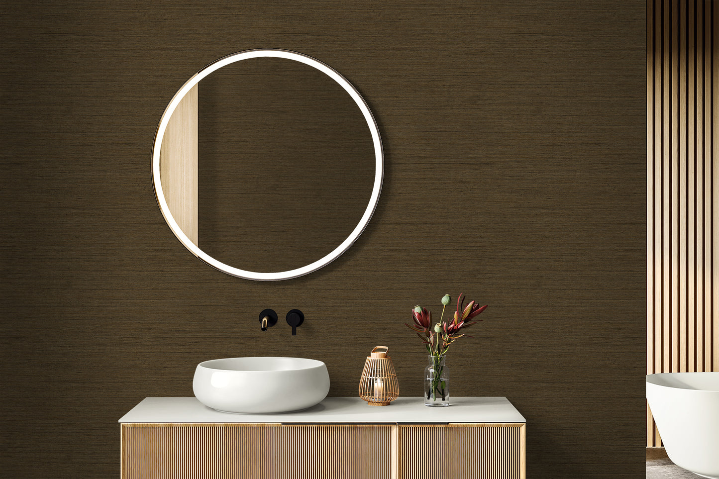 Seabrook Designs  Threaded Faux Linen Contemporary Browns, Taupes   - RA40901