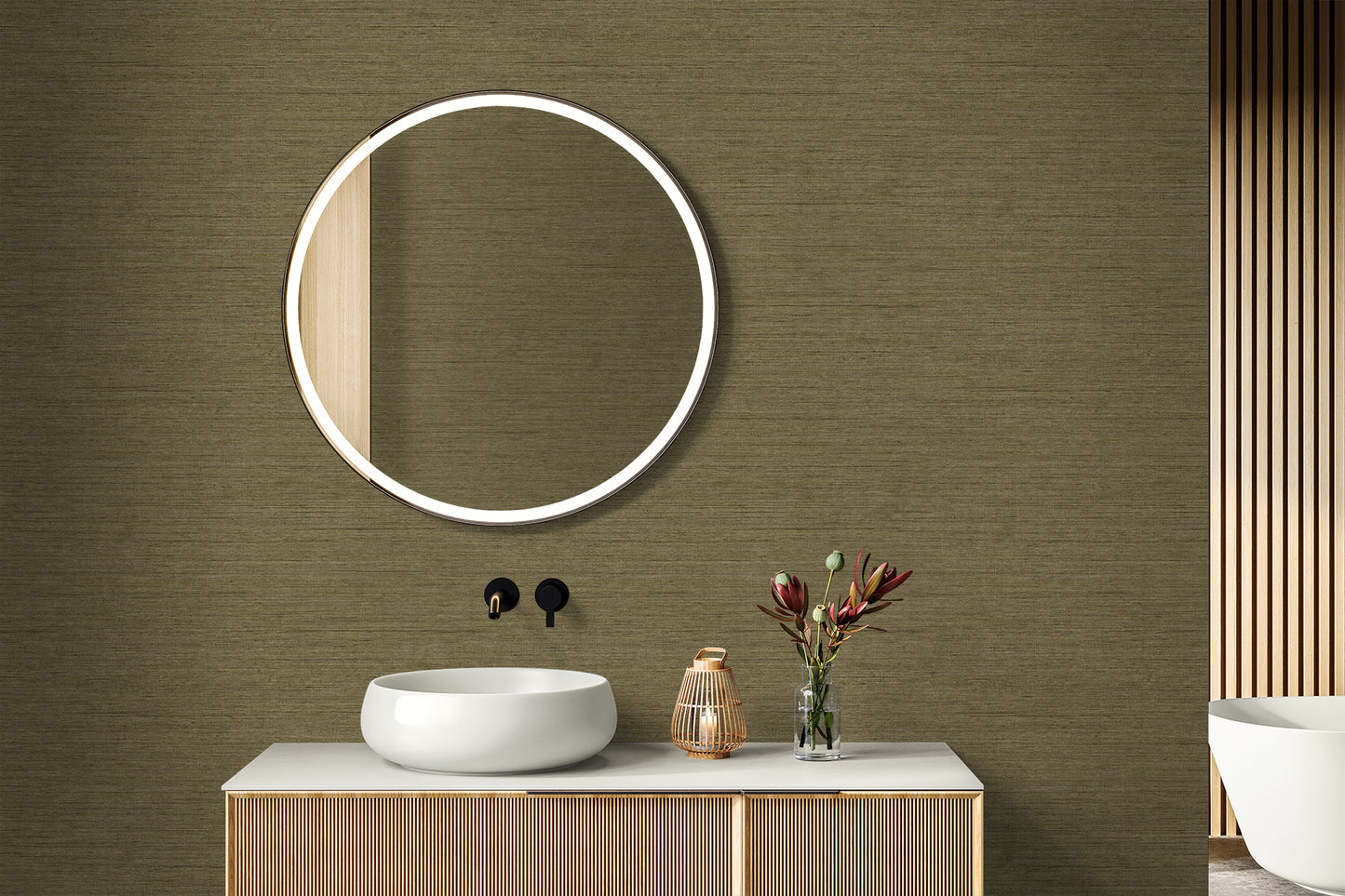 Seabrook Designs  Threaded Faux Linen Contemporary Browns, Taupes   - RA40902