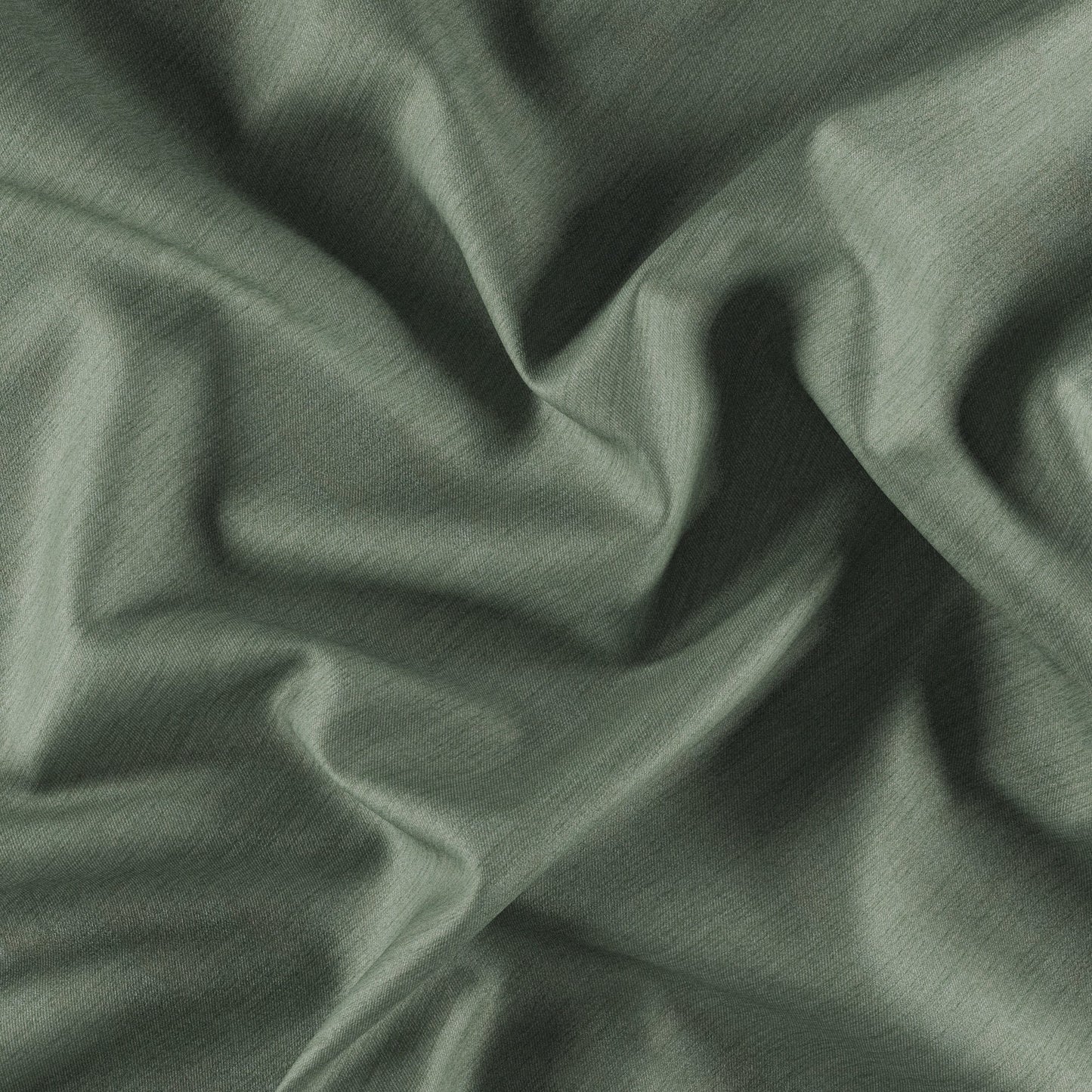 Olive green fabric with soft texture and draped, wrinkled folds