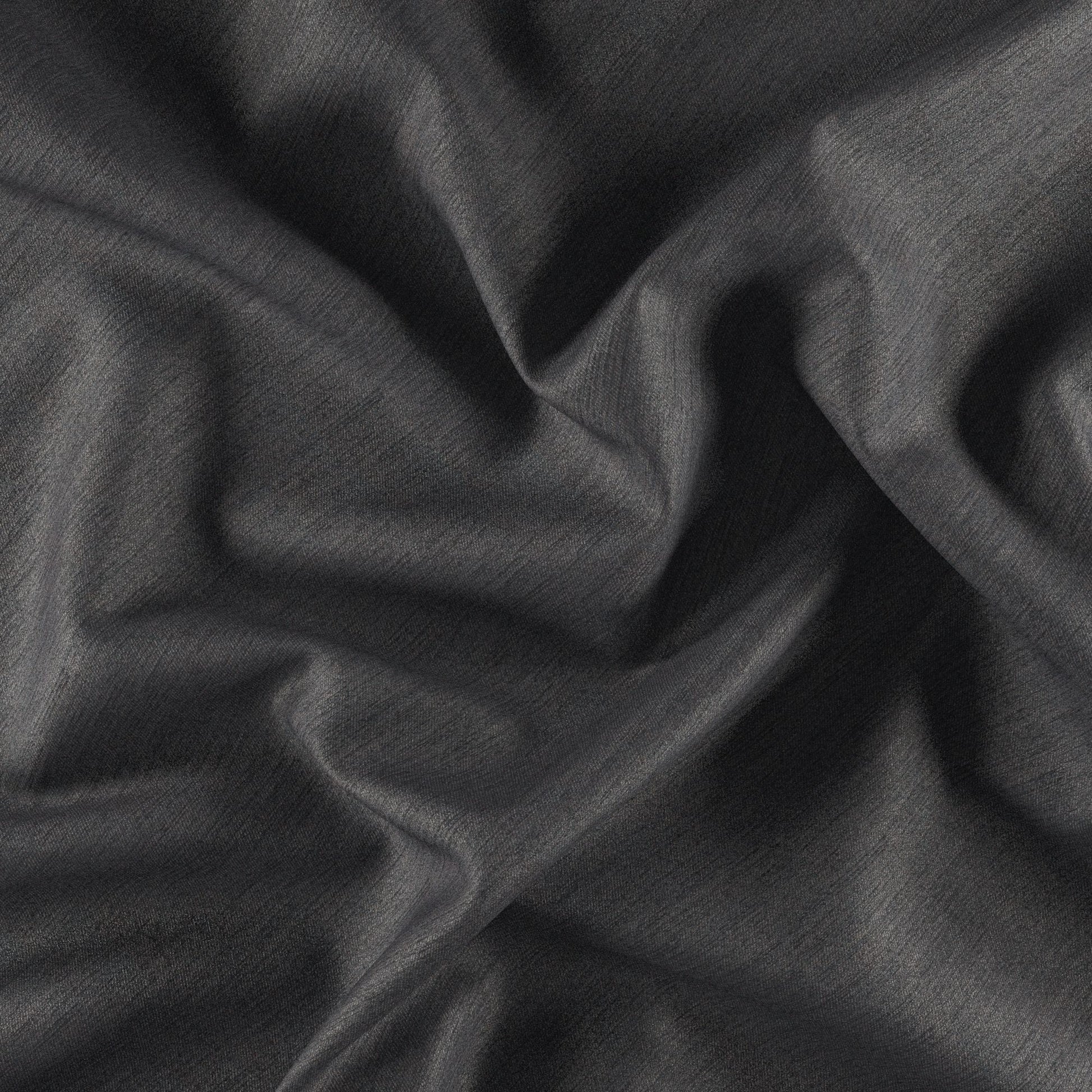 Charcoal grey fabric with soft folds and drape; subtle texture, versatile for clothing or decor
