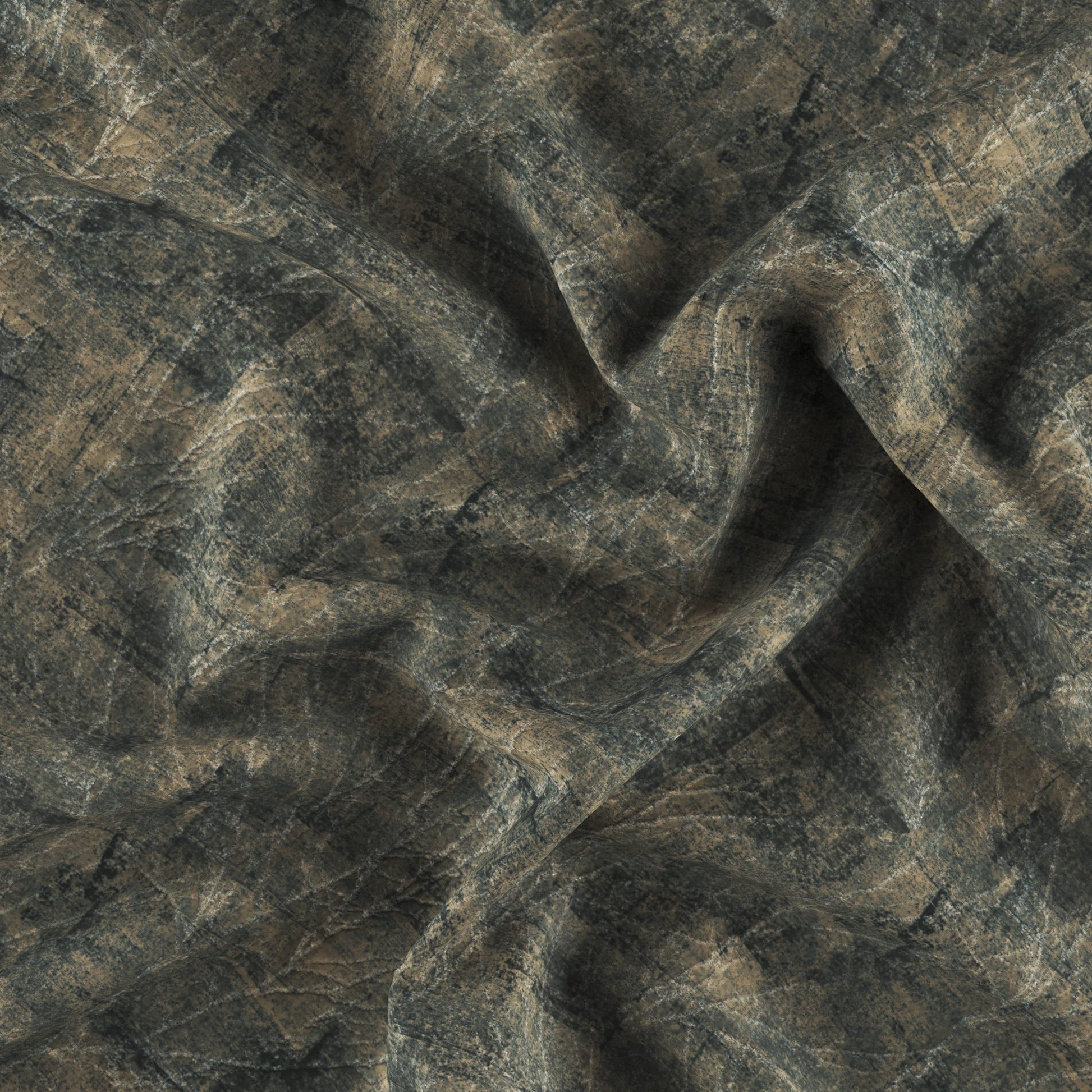 Dark gray marbled fabric with subtle tan streaks and soft folds.
