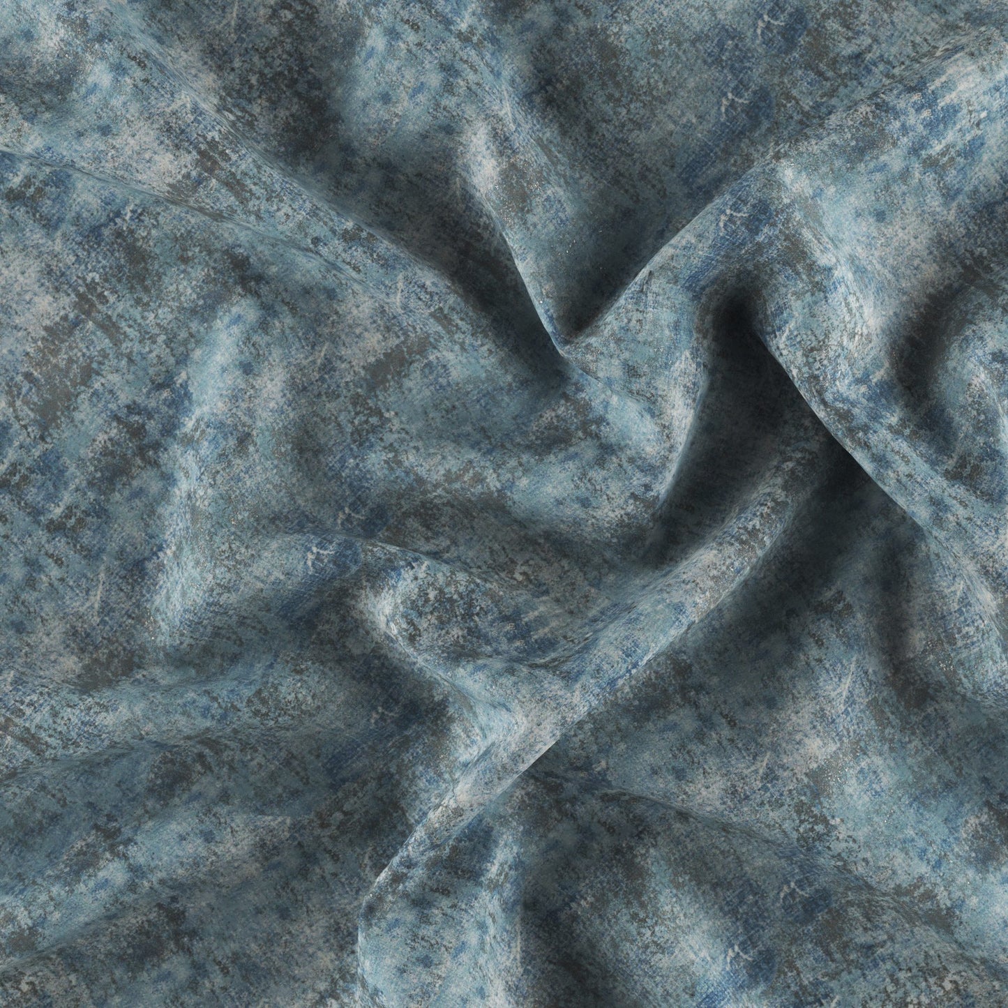 JF Fabrics REMUS 63 Fabric Metallic Blue, Silver  Print, Satin - 8934563 J9011