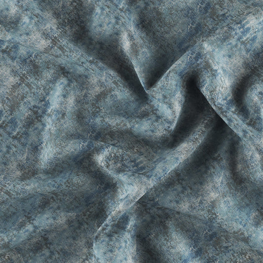 JF Fabrics REMUS 63 Fabric Metallic Blue, Silver  Print, Satin - 8934563 J9011