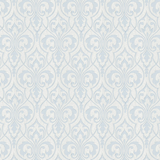 STOUT TEXTILES  DRAPERY,JACQUARD TRADITIONAL, FRAME DESIGN BLUE   - REMY-2