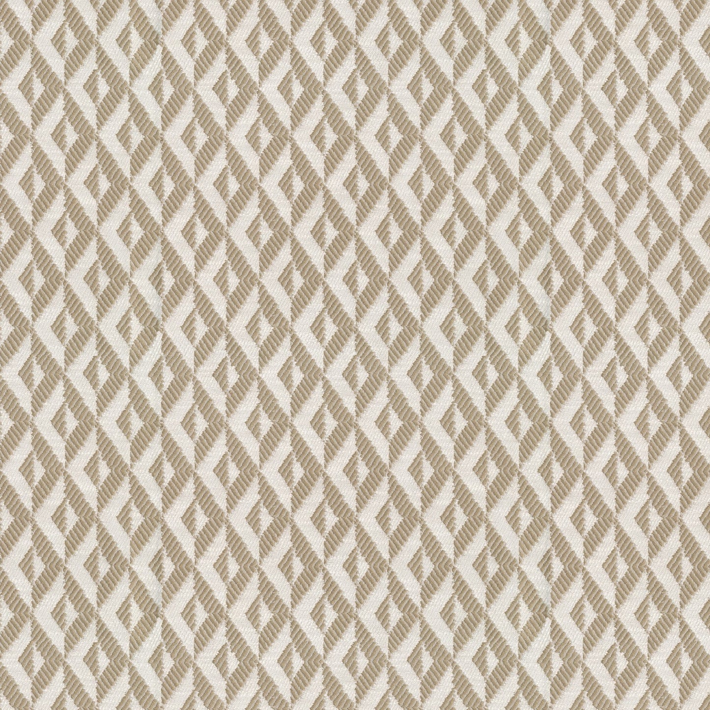 Beige and cream diamond lattice pattern fabric texture, woven look for upholstery or wallpaper.