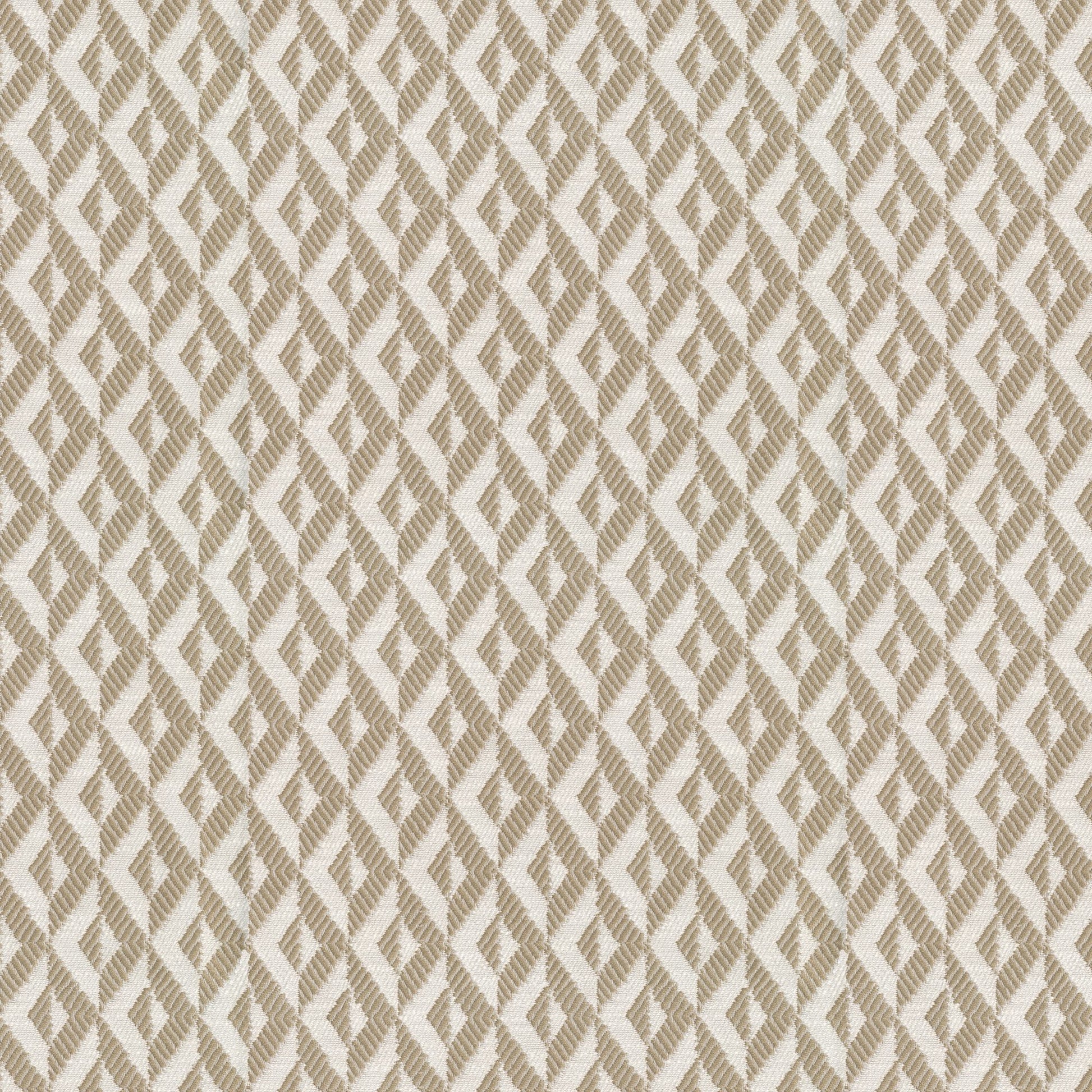 Beige and cream diamond lattice pattern fabric texture, woven look for upholstery or wallpaper.