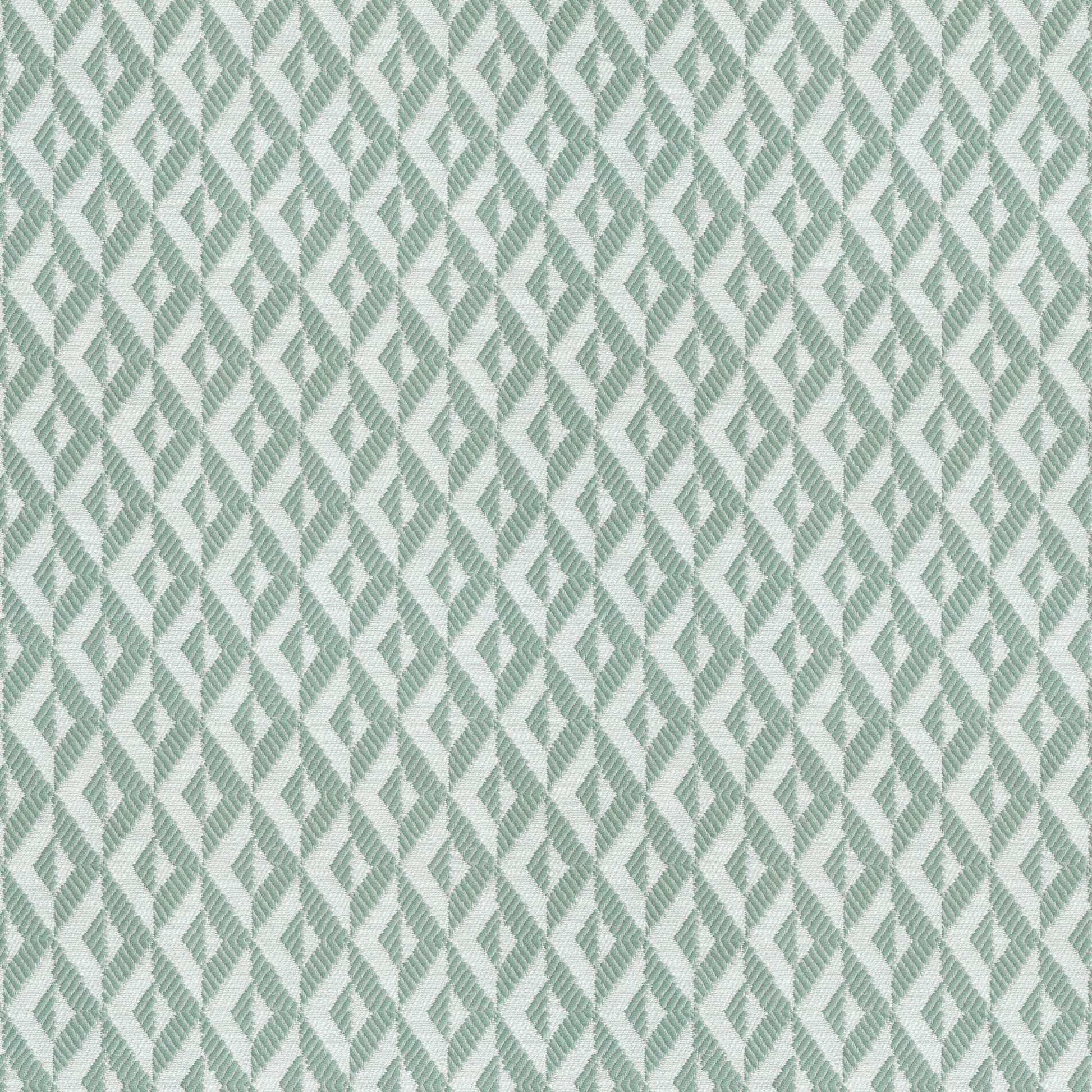 Blue and teal diamond lattice jacquard fabric pattern, suitable for upholstery or wallpaper.